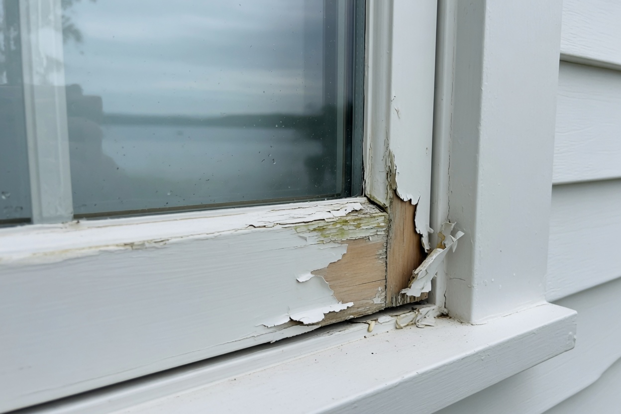 Wood window with rot in the sash, needs replacement