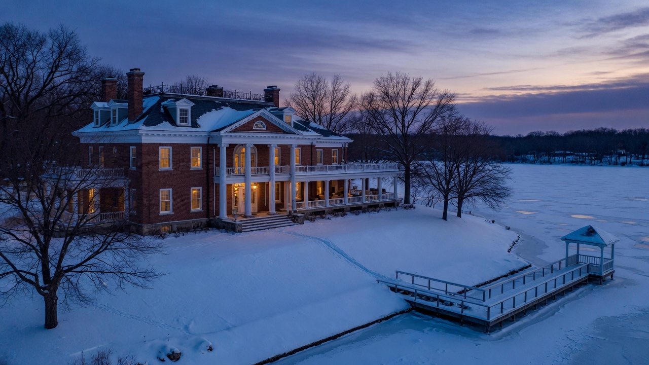 A lakefront estate in winter on Geneva Lake